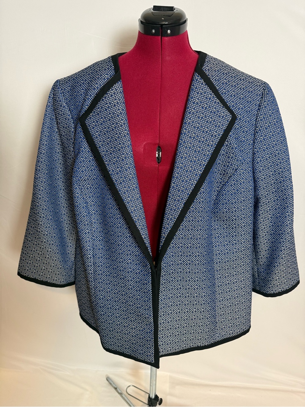Kasper Blazer Women's Plus Size 22W Open-Front Blazer Blue with Black Trim